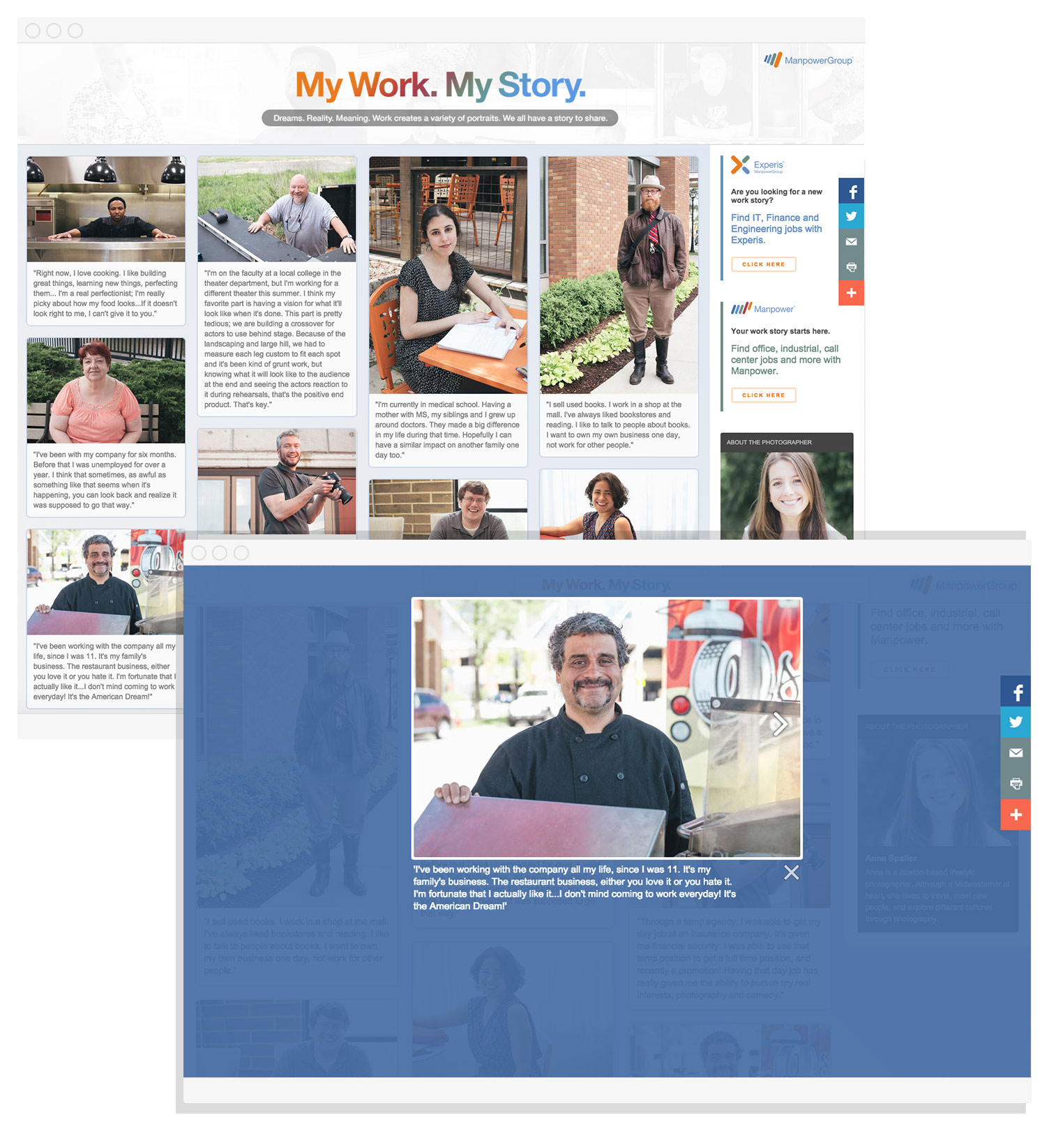 Click the close button or hit Esc key to close this The My Story/My Work website